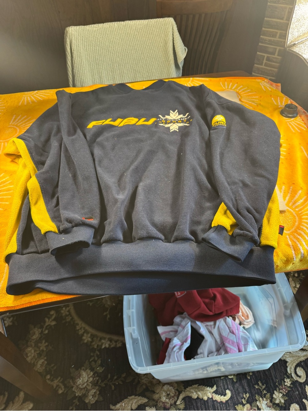 FUBU Navy Crewneck Sweater with Yellow Accents